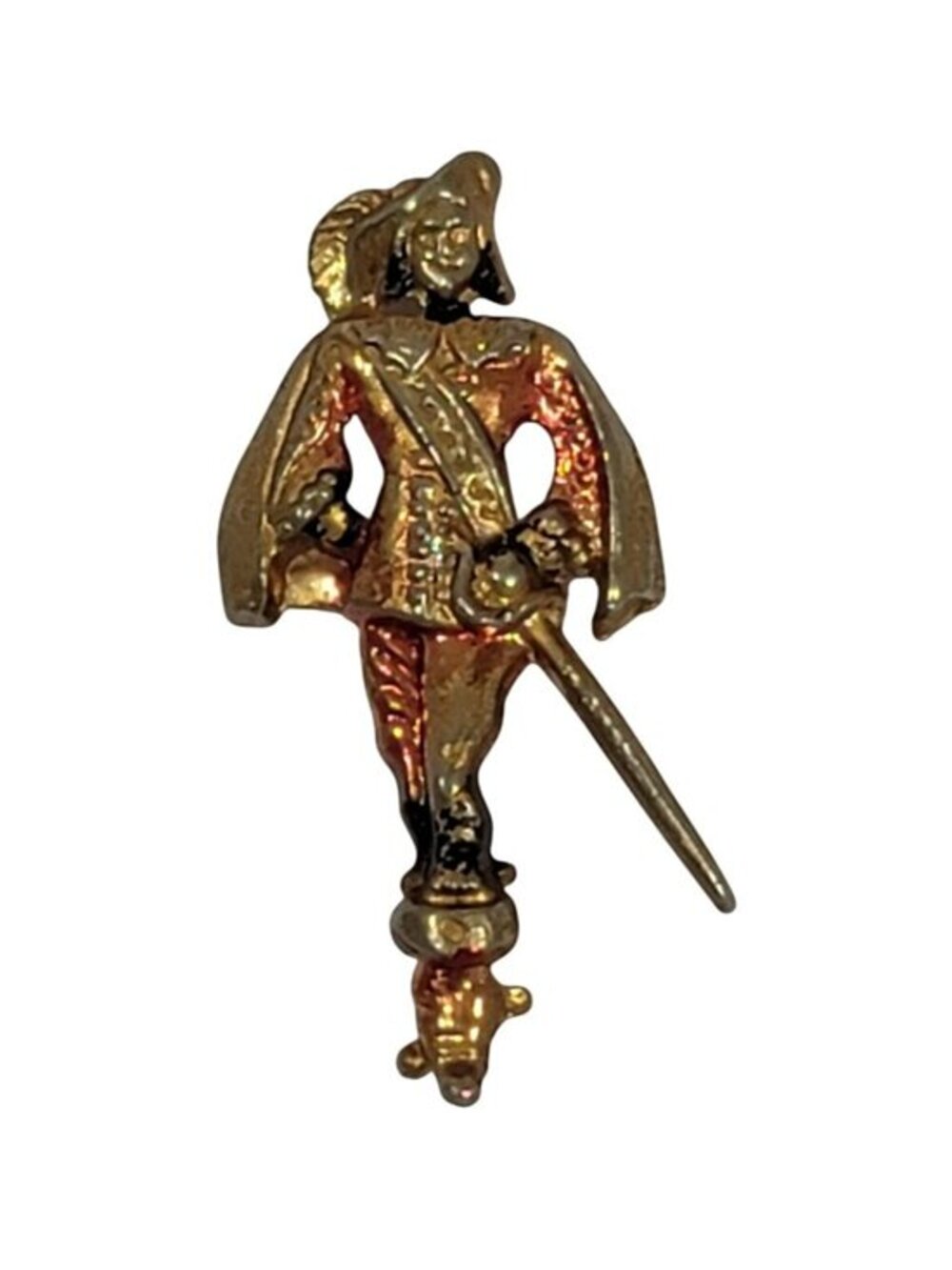 Vintage Gold-Tone Musketeer Figural Pin Brooch With Sword Accent